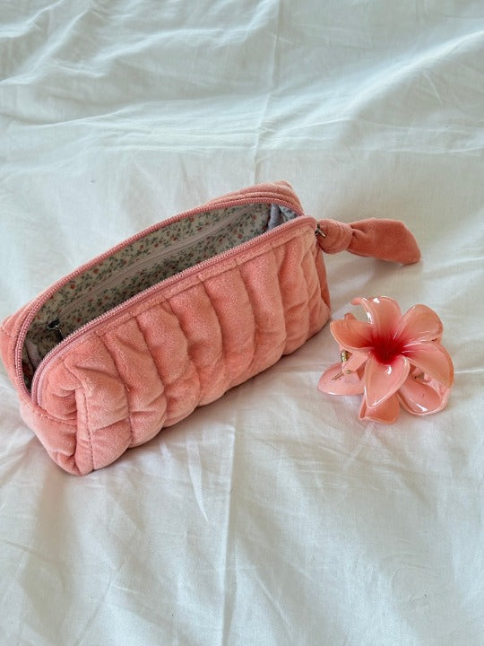 Velvet Makeup Bag Small - Dusty Coral-Fashion Nora