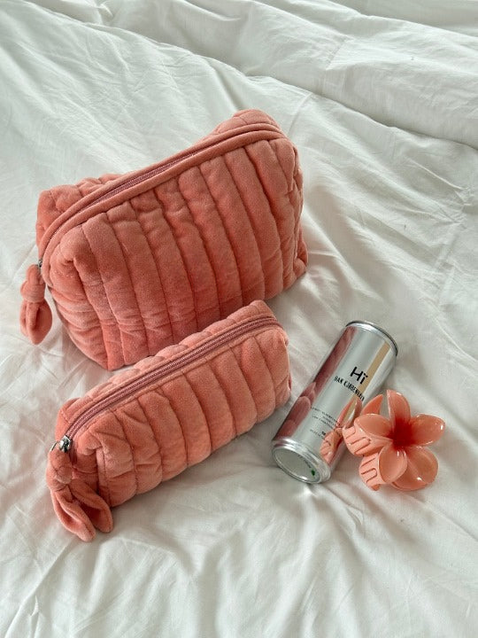 Velvet Makeup Bag Small - Dusty Coral-Fashion Nora