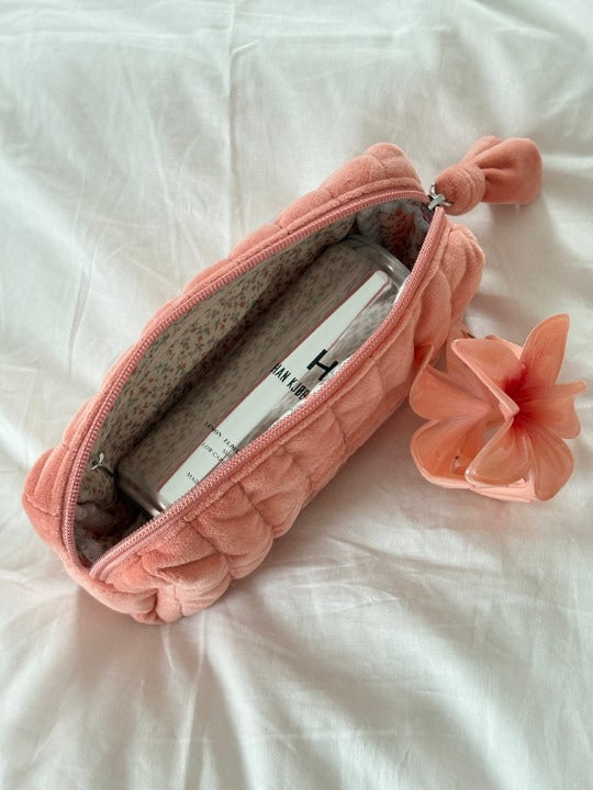 Velvet Makeup Bag Small - Dusty Coral-Fashion Nora