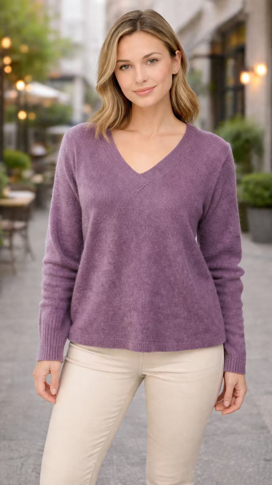 Vintage V-Neck Knit Pullover | Soft Cashmere Blend | Long Sleeve-Fashion Nora