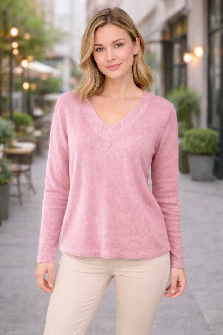 Vintage V-Neck Knit Pullover | Soft Cashmere Blend | Long Sleeve-Fashion Nora