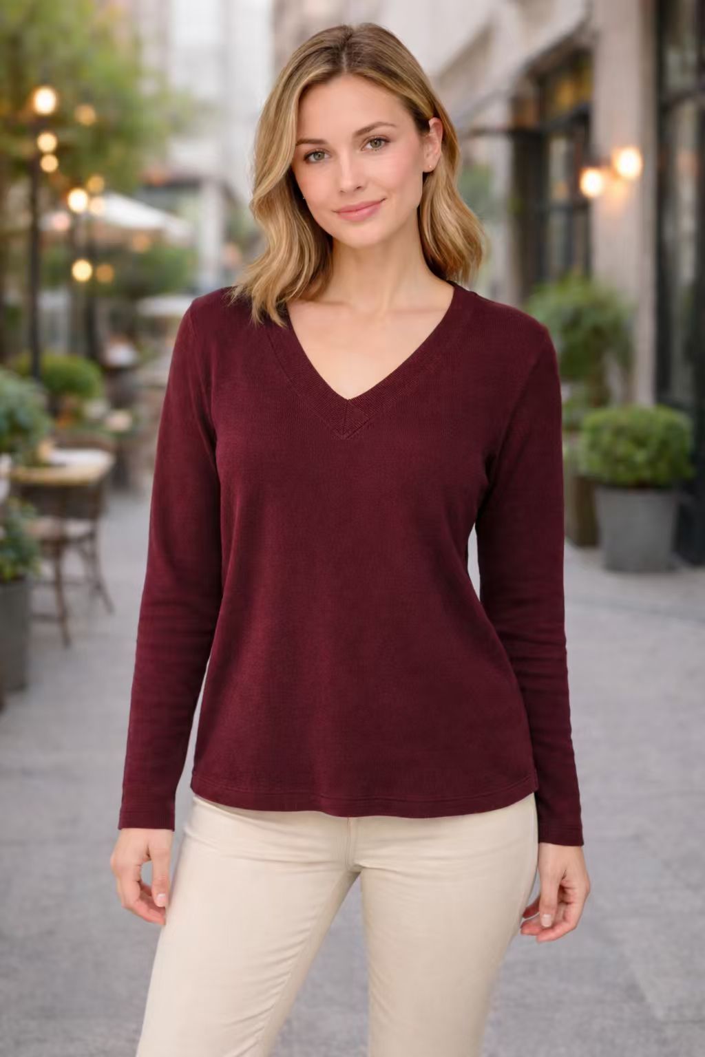 Vintage V-Neck Knit Pullover | Soft Cashmere Blend | Long Sleeve-Fashion Nora