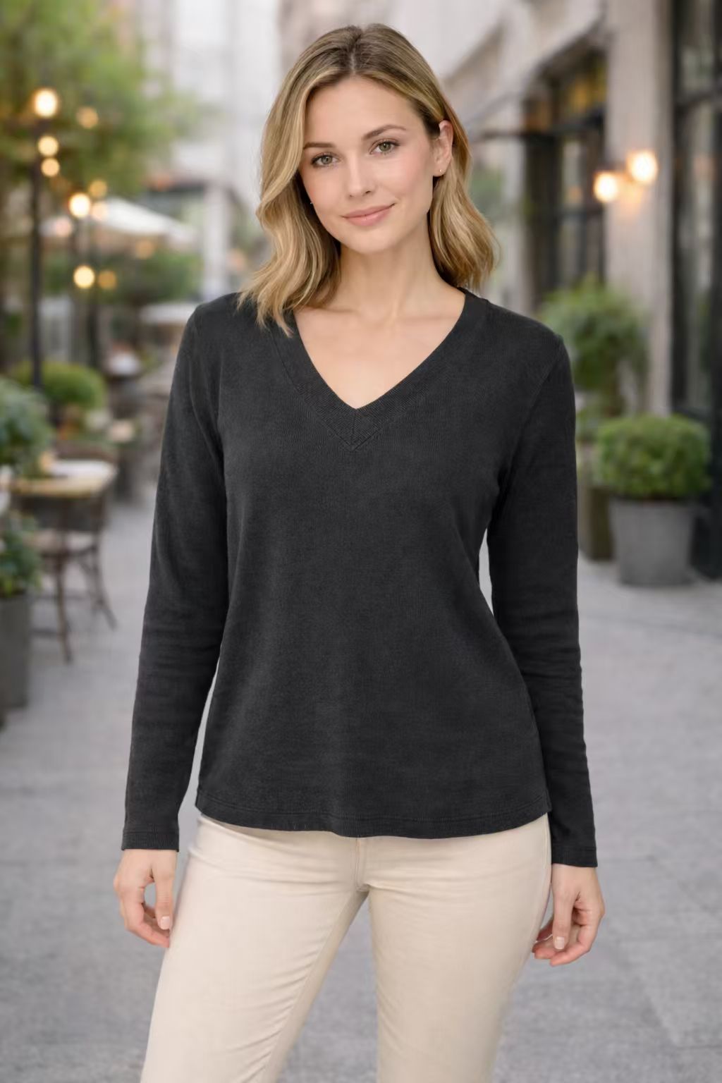 Vintage V-Neck Knit Pullover | Soft Cashmere Blend | Long Sleeve-Fashion Nora
