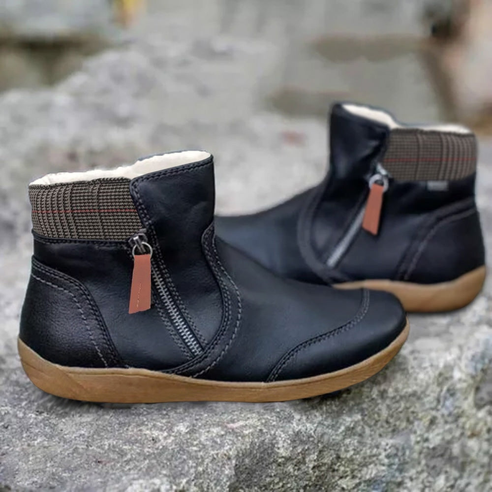 Waterproof Orthopaedic Ankle Boots | Side Zip | Knitted Cuff-Fashion Nora