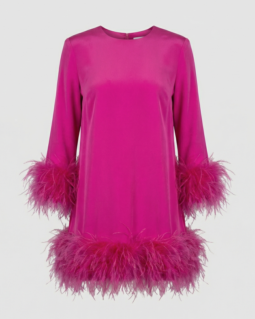 Cocktail Dress | Feather Trim Mini | Long Sleeve-Fashion Nora