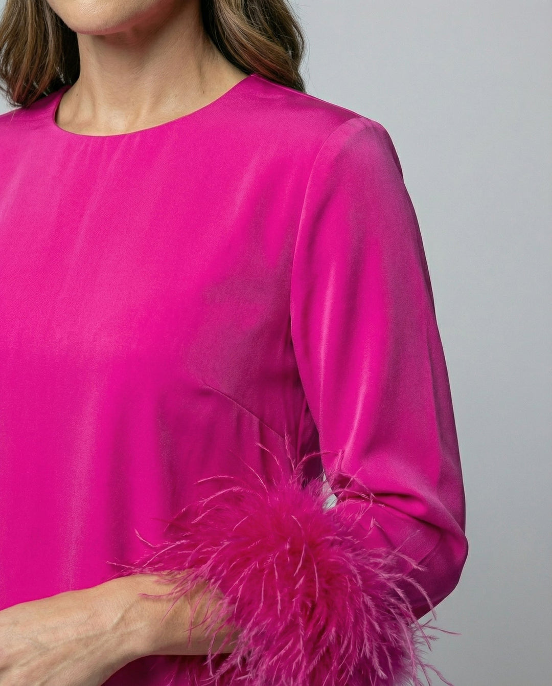 Cocktail Dress | Feather Trim Mini | Long Sleeve-Fashion Nora