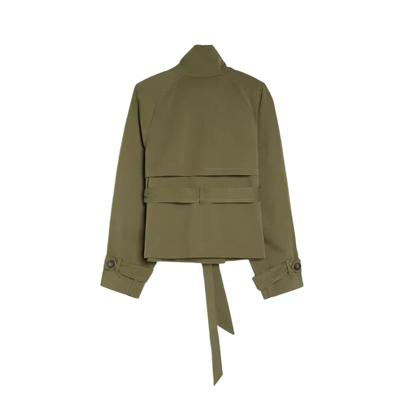 Cropped Trench Coat | Womens Short | Belted | High Collar-Fashion Nora