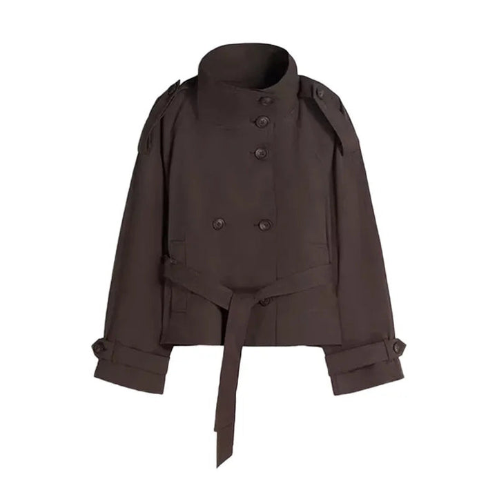 Cropped Trench Coat | Womens Short | Belted | High Collar-Fashion Nora