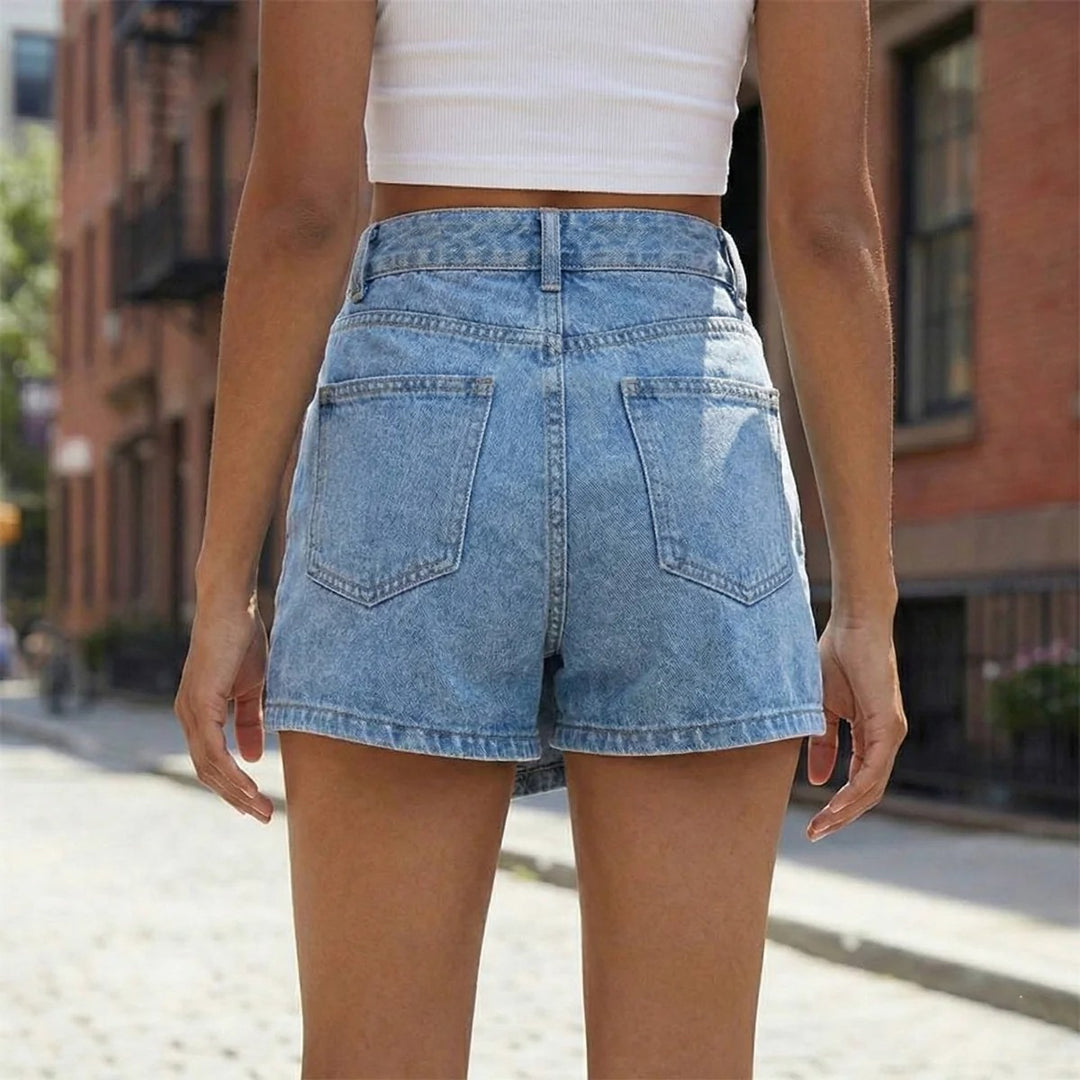 Denim Skort | Asymmetric Wrap Mini Skirt | High Waist | Pockets - Fashion Nora