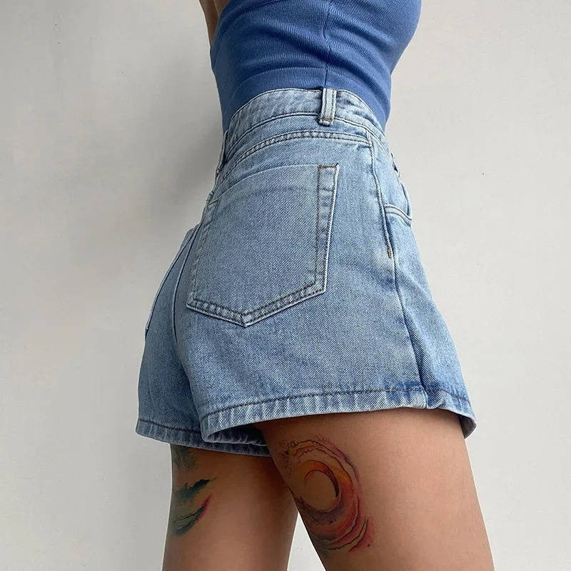 Denim Skort | Asymmetric Wrap Mini Skirt | High Waist | Pockets - Fashion Nora