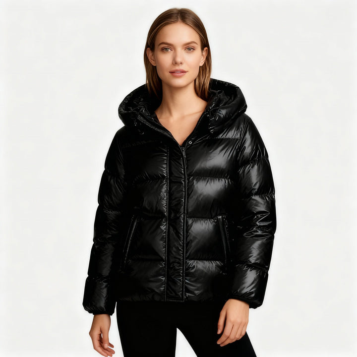 Women's Puffer Jacket | Hooded | Glossy Quilted | Side Pockets-Fashion Nora