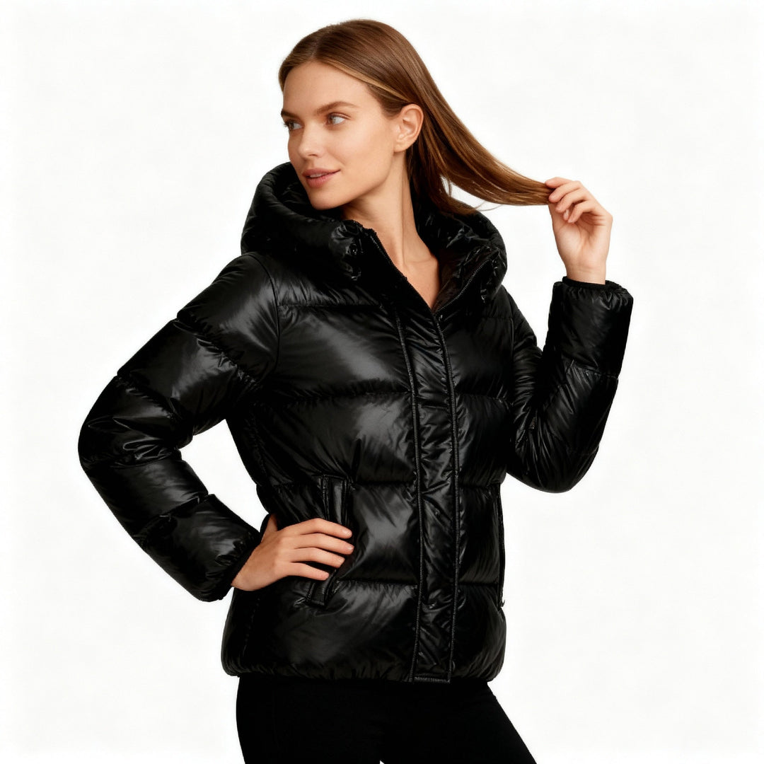 Women's Puffer Jacket | Hooded | Glossy Quilted | Side Pockets-Fashion Nora