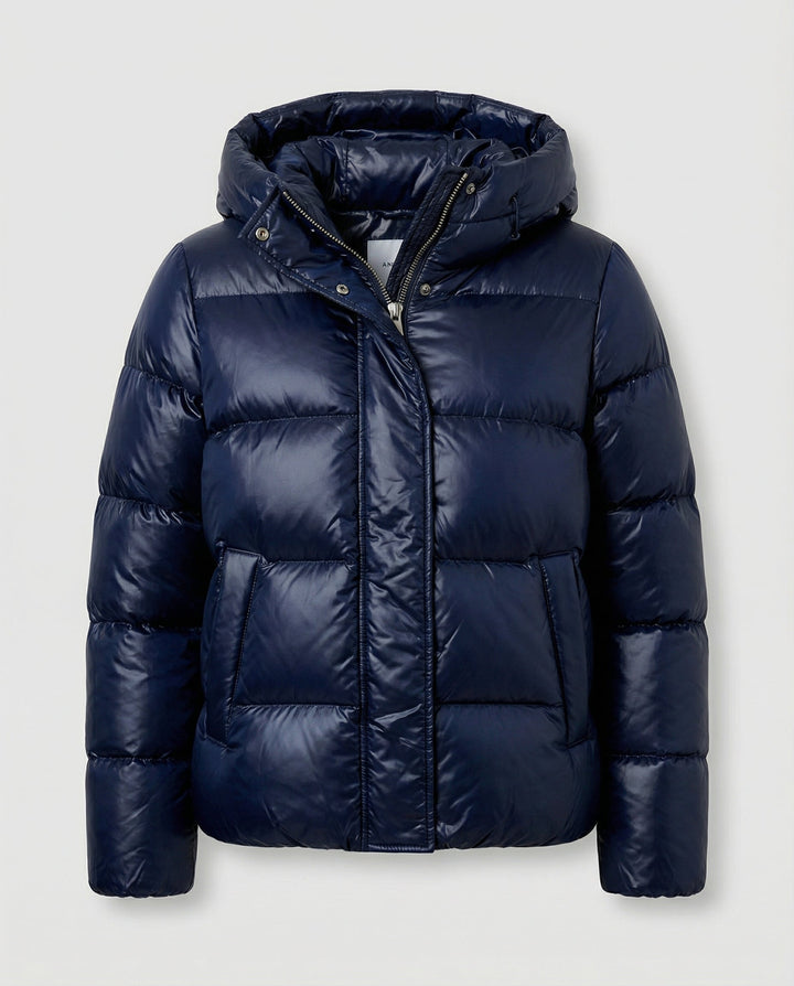 Women's Puffer Jacket | Hooded | Glossy Quilted | Side Pockets-Fashion Nora