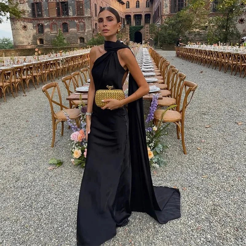 Maxi Dress | Draped One Shoulder Wedding Guest Formal-Fashion Nora