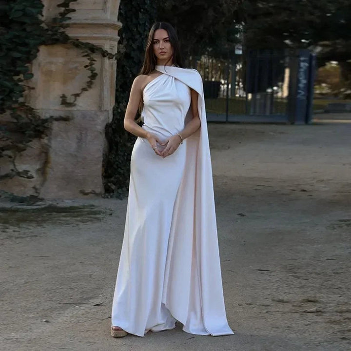 Maxi Dress | Draped One Shoulder Wedding Guest Formal-Fashion Nora