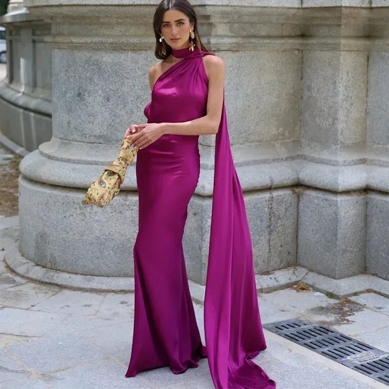 Maxi Dress | Draped One Shoulder Wedding Guest Formal-Fashion Nora