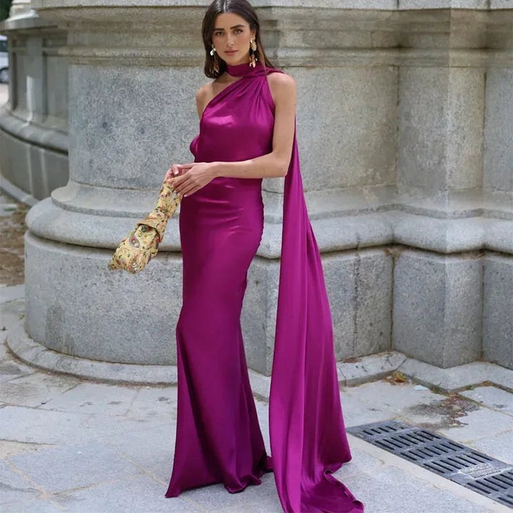 Maxi Dress | Draped One Shoulder Wedding Guest Formal-Fashion Nora