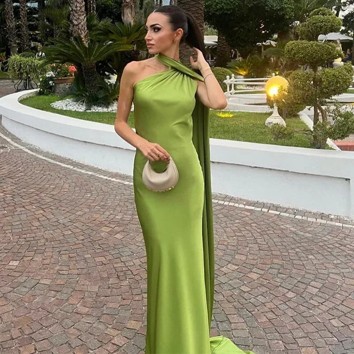 Maxi Dress | Draped One Shoulder Wedding Guest Formal-Fashion Nora