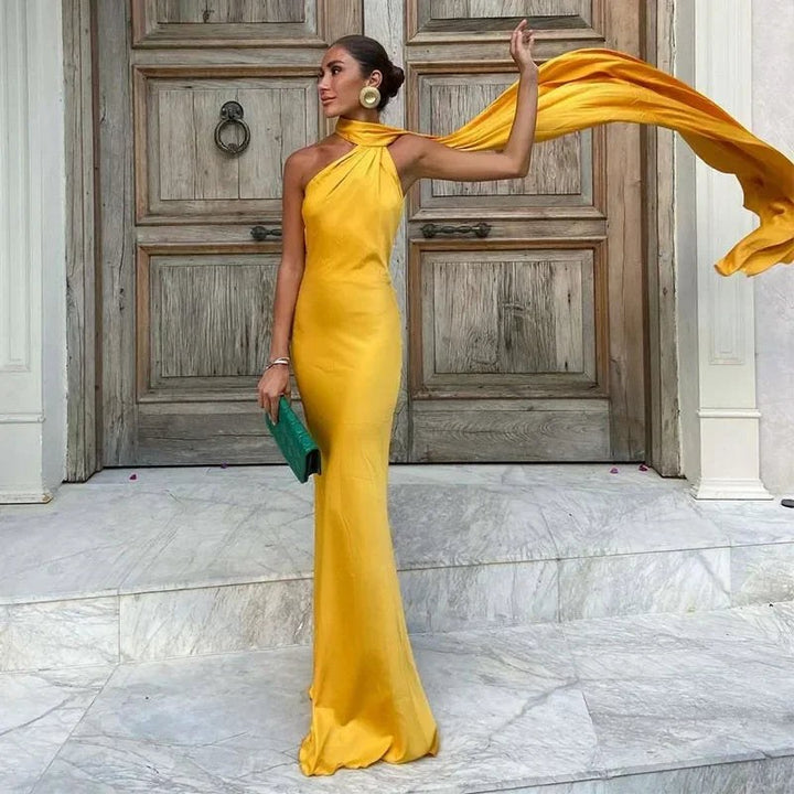 Maxi Dress | Draped One Shoulder Wedding Guest Formal-Fashion Nora