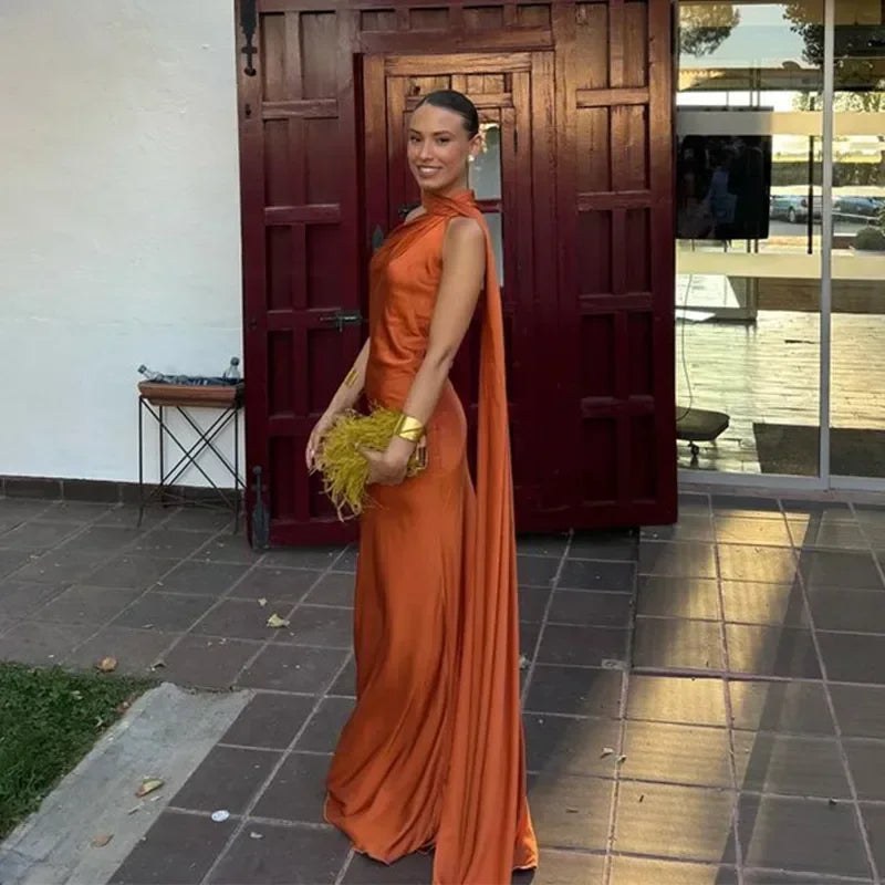 Maxi Dress | Draped One Shoulder Wedding Guest Formal-Fashion Nora