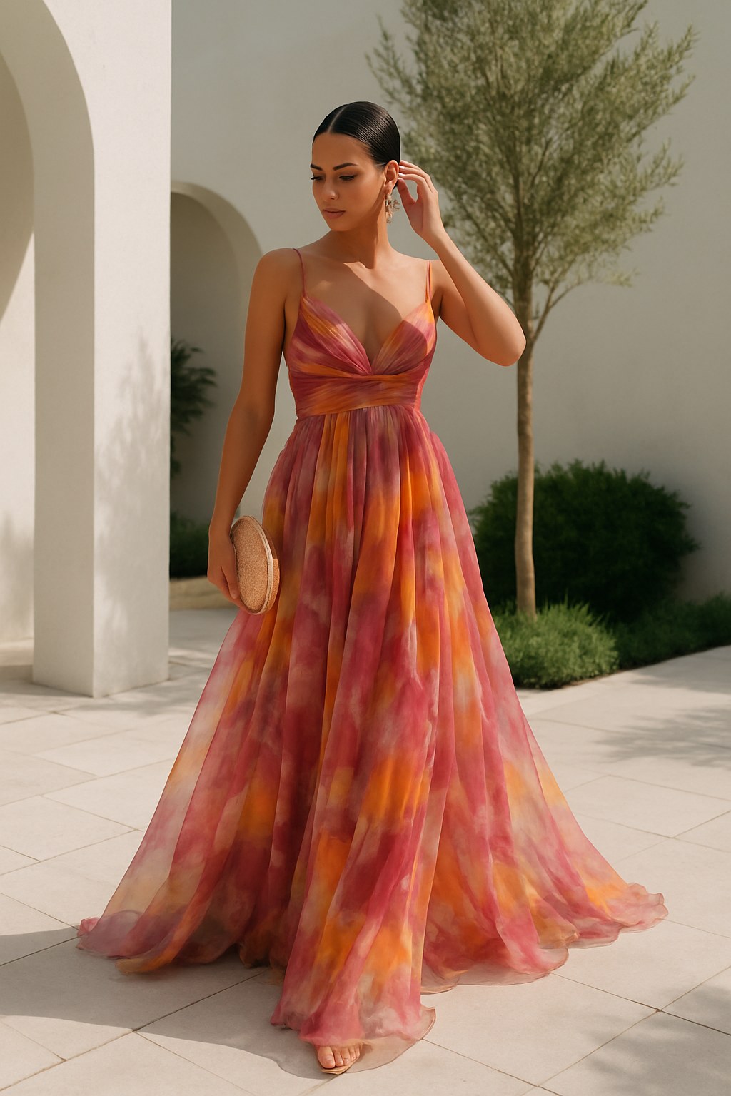 Maxi Dress | Wedding Guest Formal Abstract Multicolour V Neck-Fashion Nora