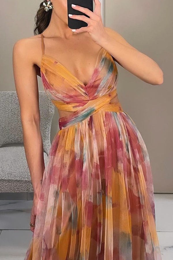 Maxi Dress | Wedding Guest Formal Abstract Multicolour V Neck-Fashion Nora