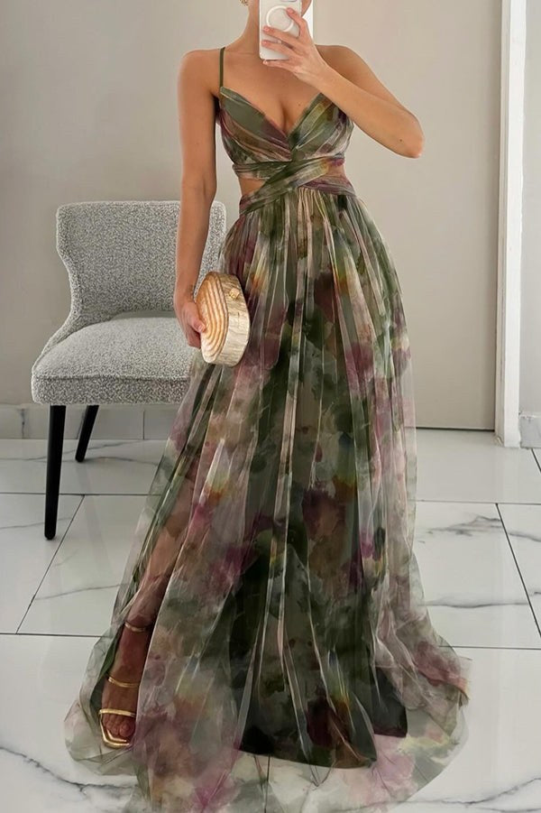 Maxi Dress | Wedding Guest Formal Abstract Multicolour V Neck-Fashion Nora