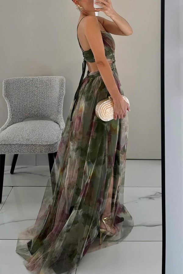 Maxi Dress | Wedding Guest Formal Abstract Multicolour V Neck-Fashion Nora