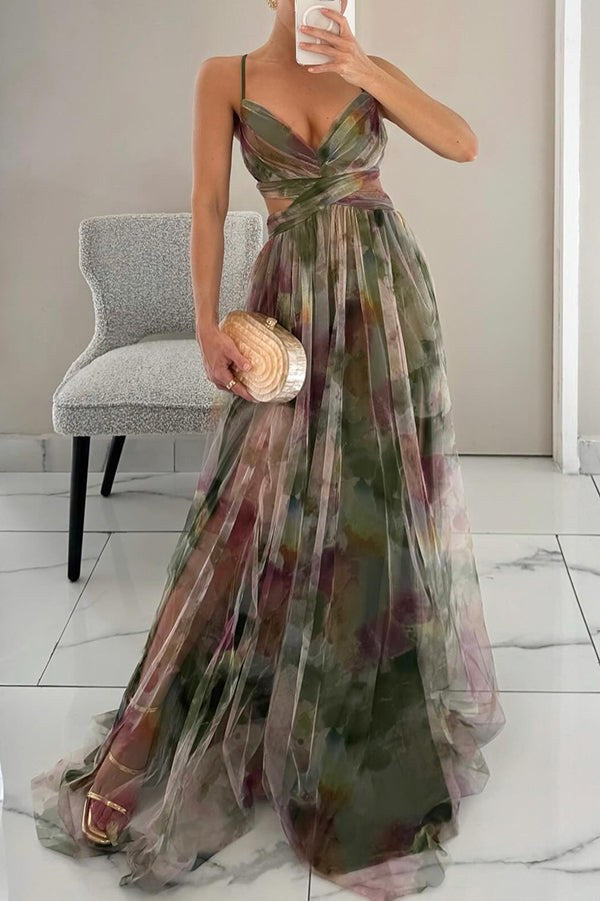 Maxi Dress | Wedding Guest Formal Abstract Multicolour V Neck-Fashion Nora