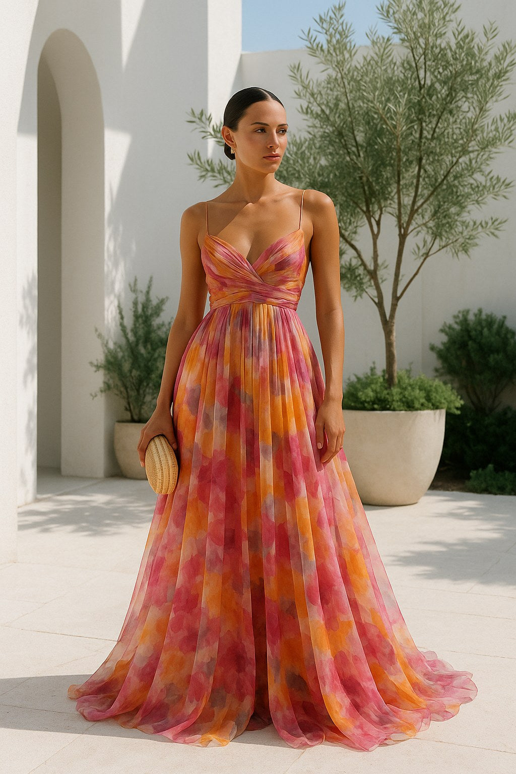 Maxi Dress | Wedding Guest Formal Abstract Multicolour V Neck-Fashion Nora