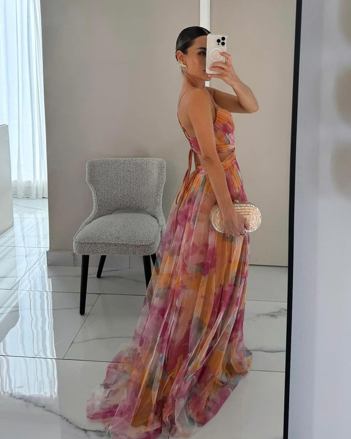 Maxi Dress | Wedding Guest Formal Abstract Multicolour V Neck-Fashion Nora