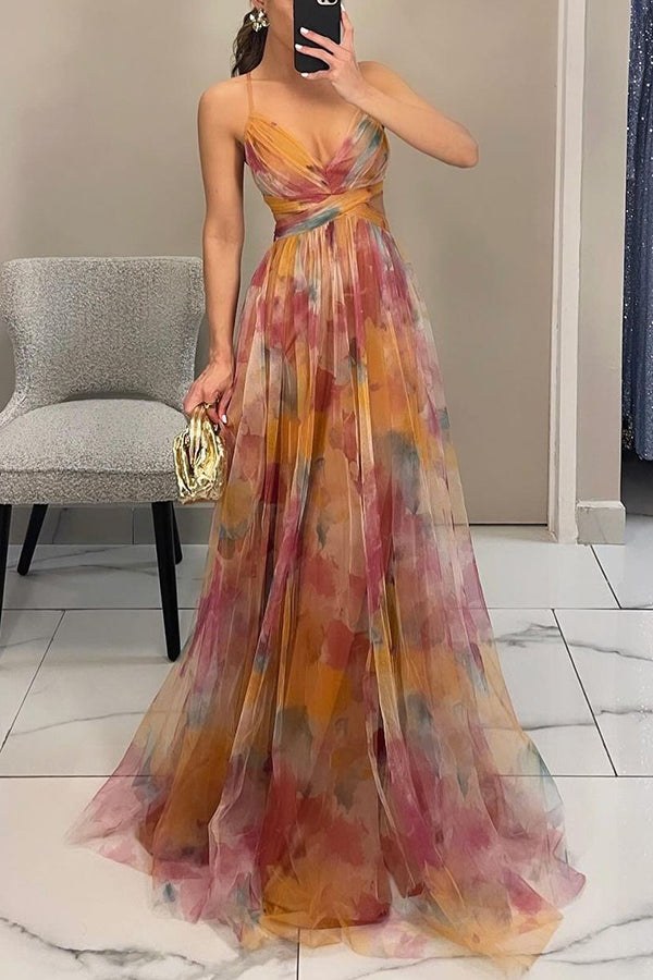 Maxi Dress | Wedding Guest Formal Abstract Multicolour V Neck-Fashion Nora