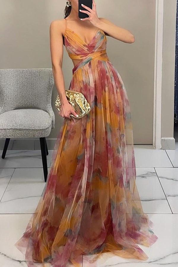Maxi Dress | Wedding Guest Formal Abstract Multicolour V Neck-Fashion Nora