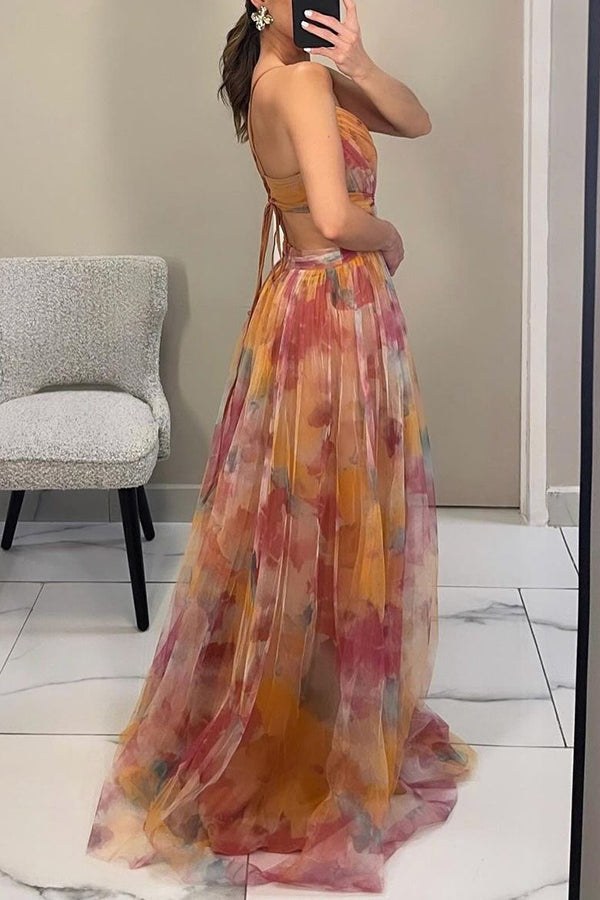 Maxi Dress | Wedding Guest Formal Abstract Multicolour V Neck-Fashion Nora