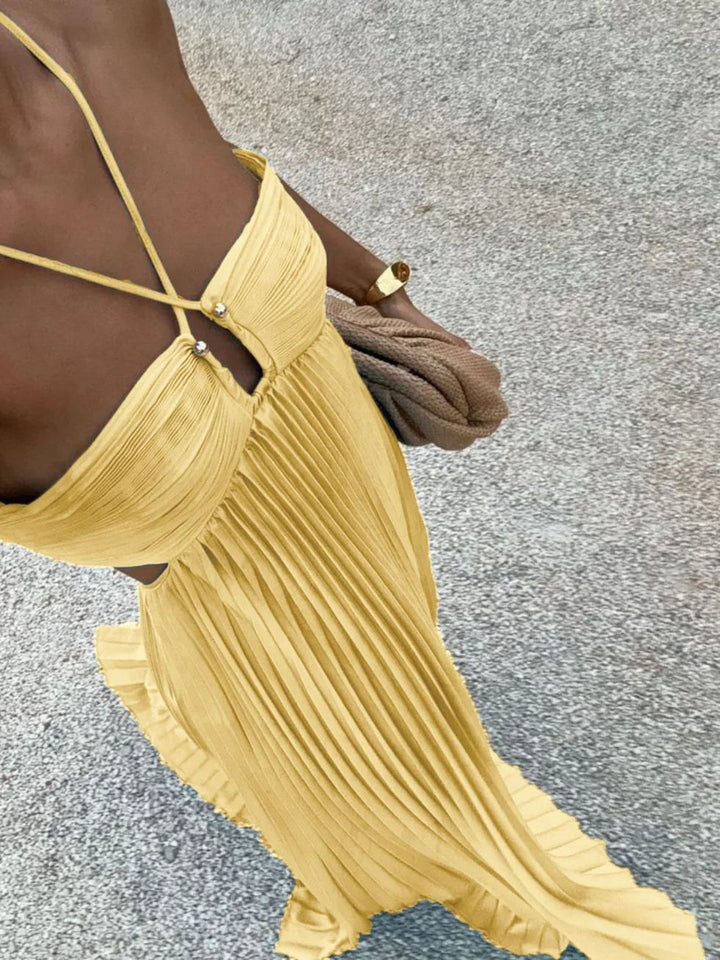 Maxi Dress | Wedding Guest Formal Halter Cut Out Pleated-Fashion Nora