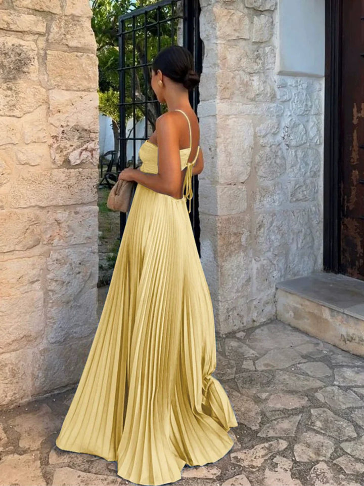 Maxi Dress | Wedding Guest Formal Halter Cut Out Pleated-Fashion Nora