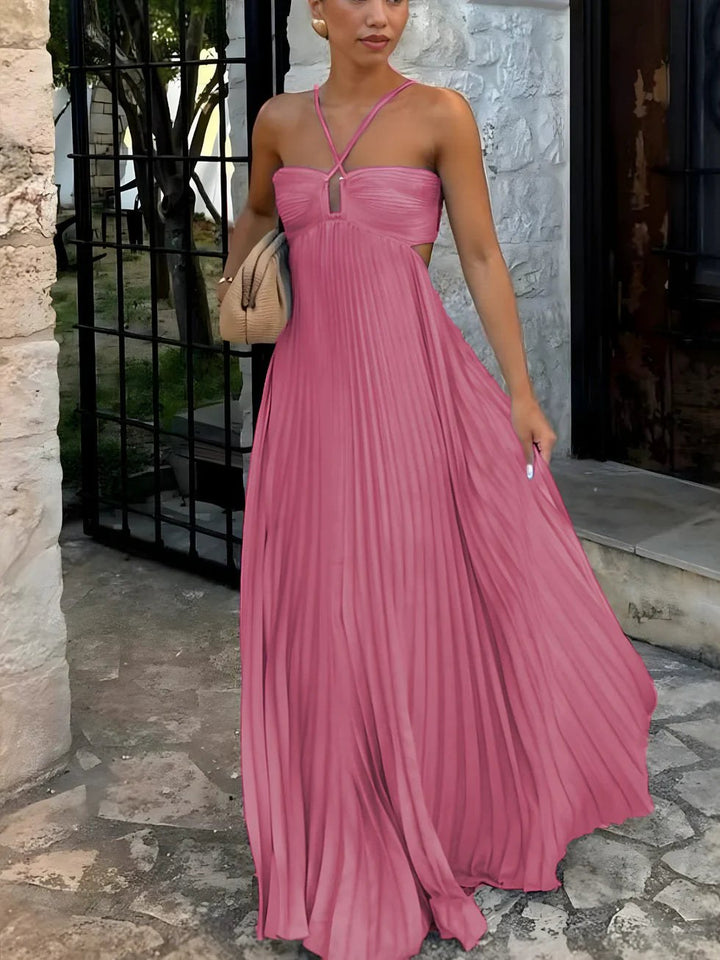 Maxi Dress | Wedding Guest Formal Halter Cut Out Pleated-Fashion Nora