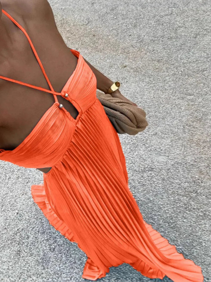 Maxi Dress | Wedding Guest Formal Halter Cut Out Pleated-Fashion Nora