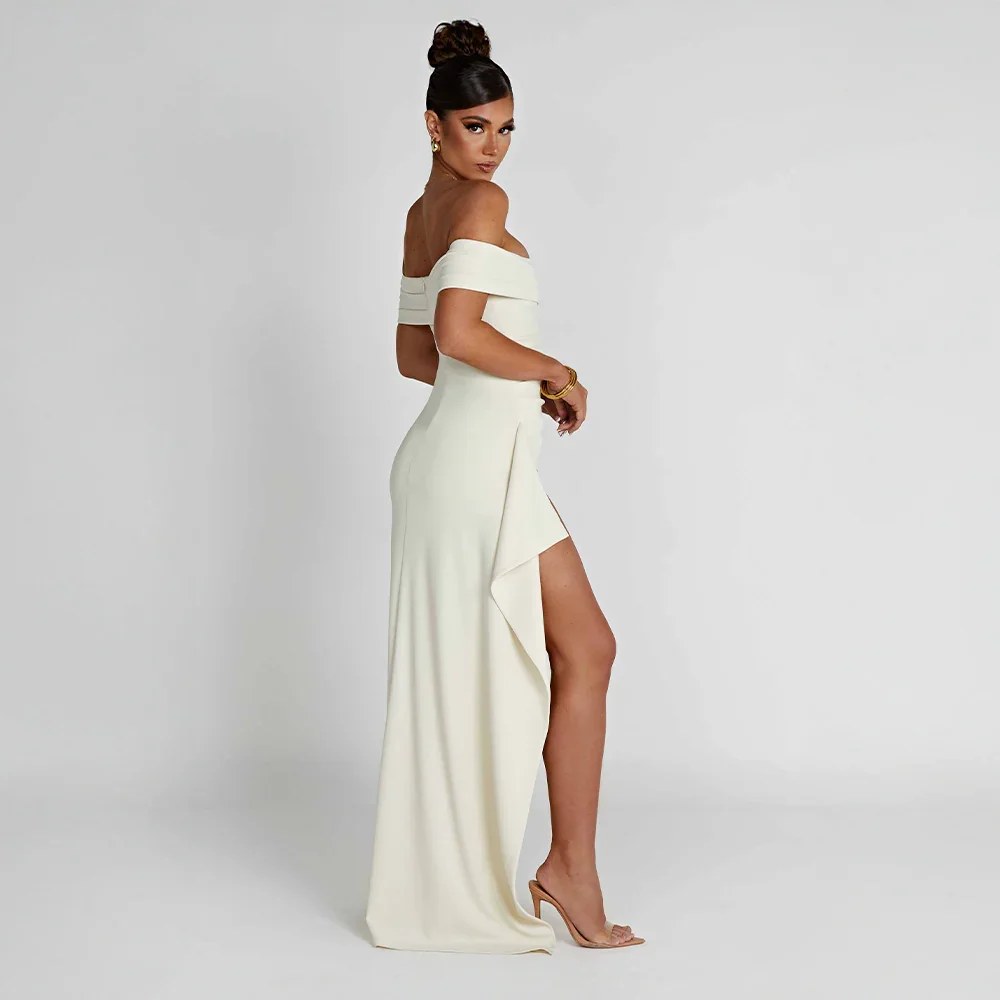 Maxi Dress | Wedding Guest Formal | Split, Bare Shoulders-Fashion Nora