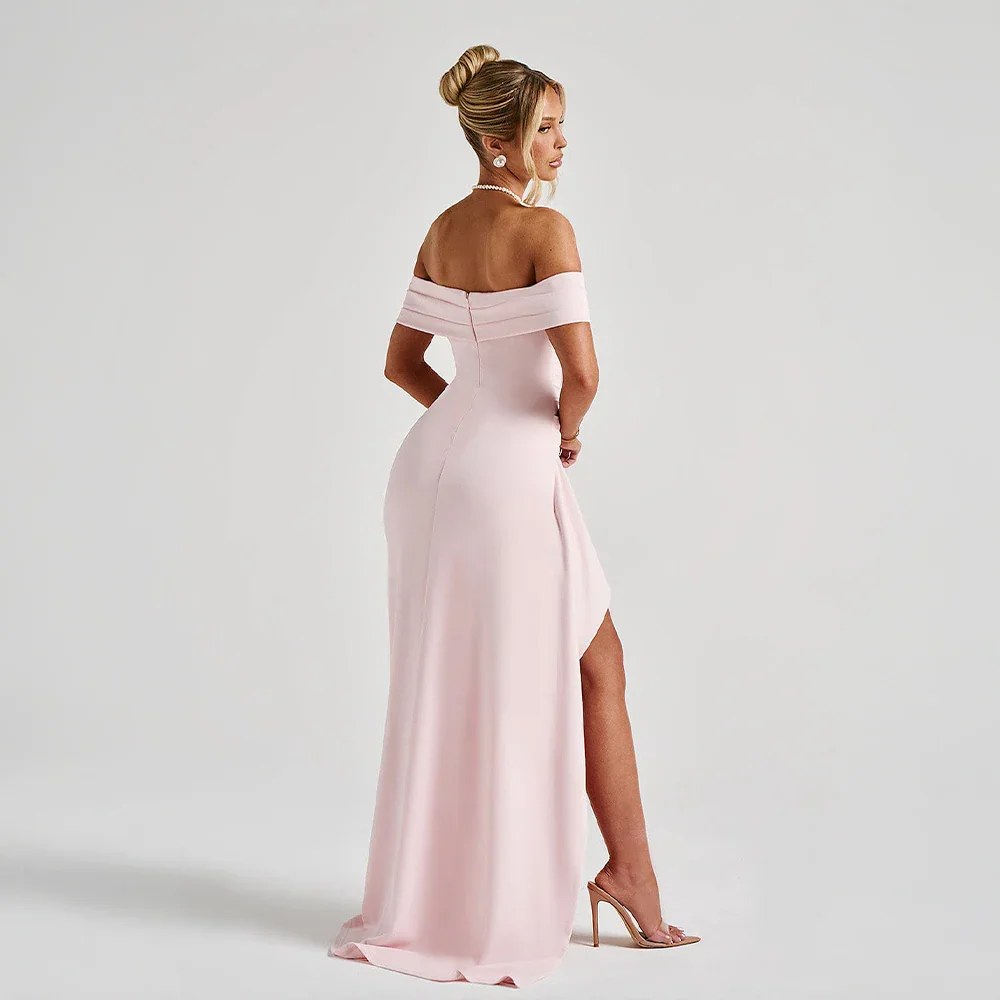 Maxi Dress | Wedding Guest Formal | Split, Bare Shoulders-Fashion Nora