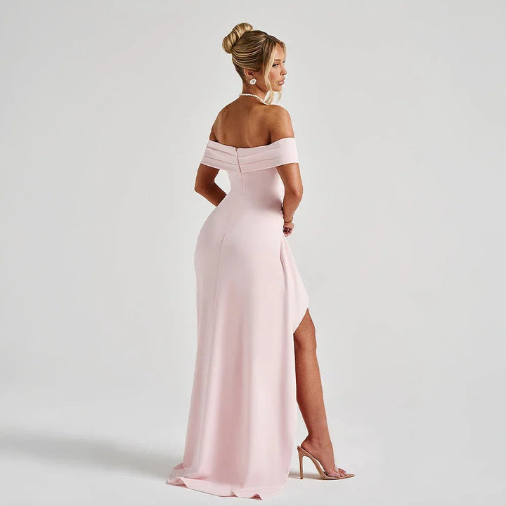 Maxi Dress | Wedding Guest Formal | Split, Bare Shoulders-Fashion Nora