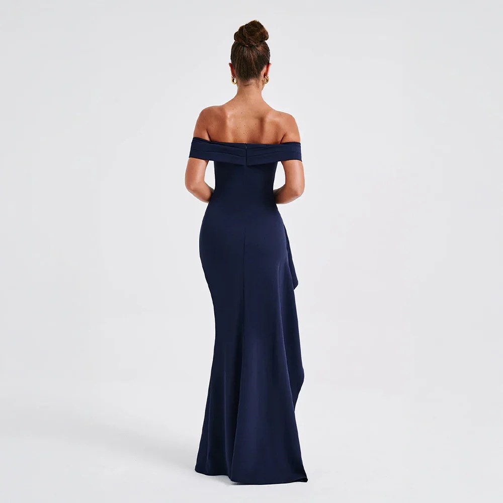 Maxi Dress | Wedding Guest Formal | Split, Bare Shoulders-Fashion Nora