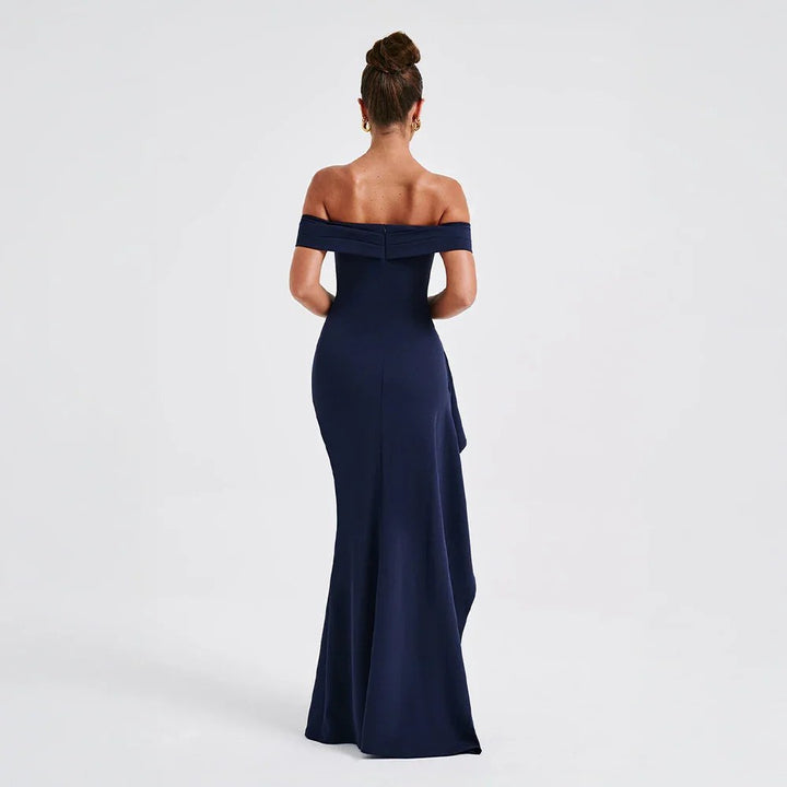 Maxi Dress | Wedding Guest Formal | Split, Bare Shoulders-Fashion Nora