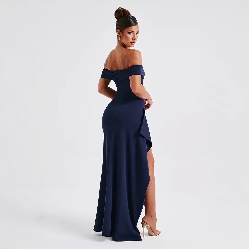 Maxi Dress | Wedding Guest Formal | Split, Bare Shoulders-Fashion Nora