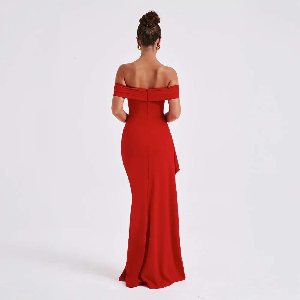 Maxi Dress | Wedding Guest Formal | Split, Bare Shoulders-Fashion Nora