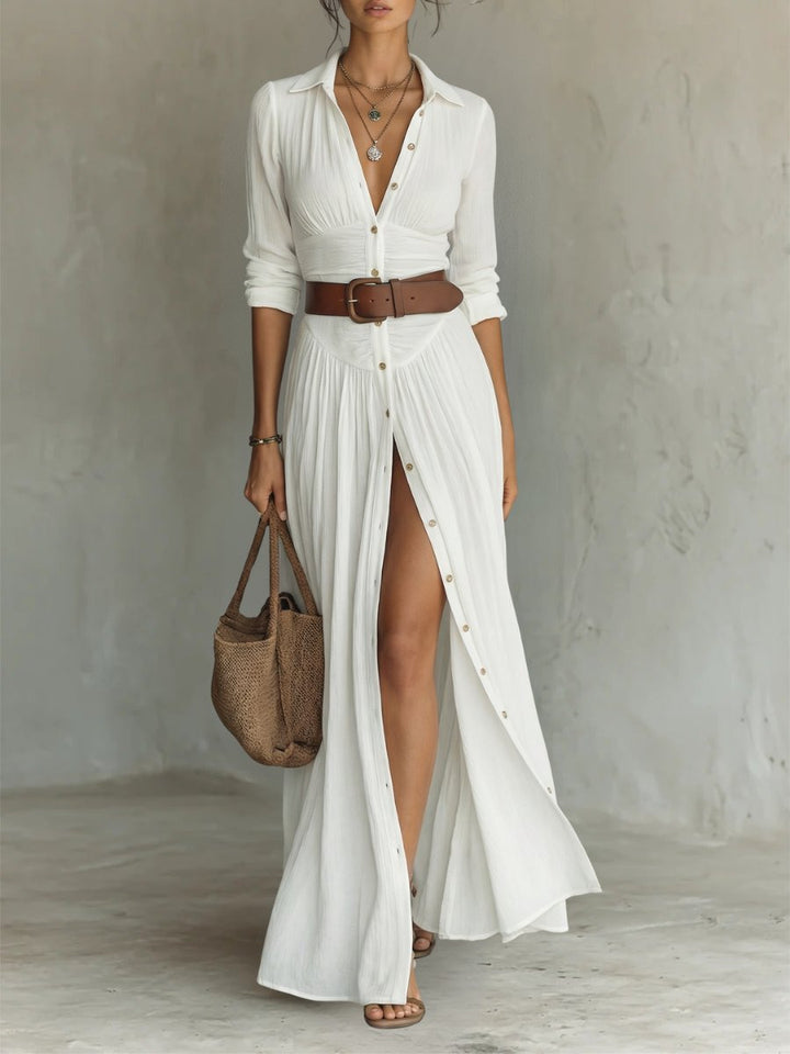 Maxi Shirt Dress | Boho | Button Front | Belted Waist-Fashion Nora