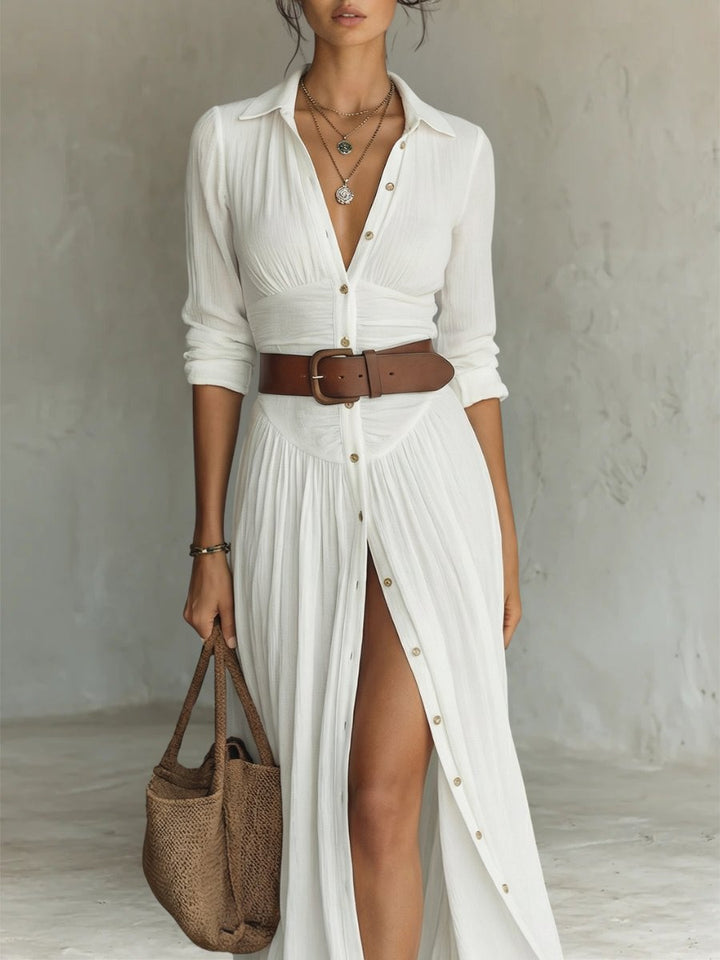 Maxi Shirt Dress | Boho | Button Front | Belted Waist-Fashion Nora