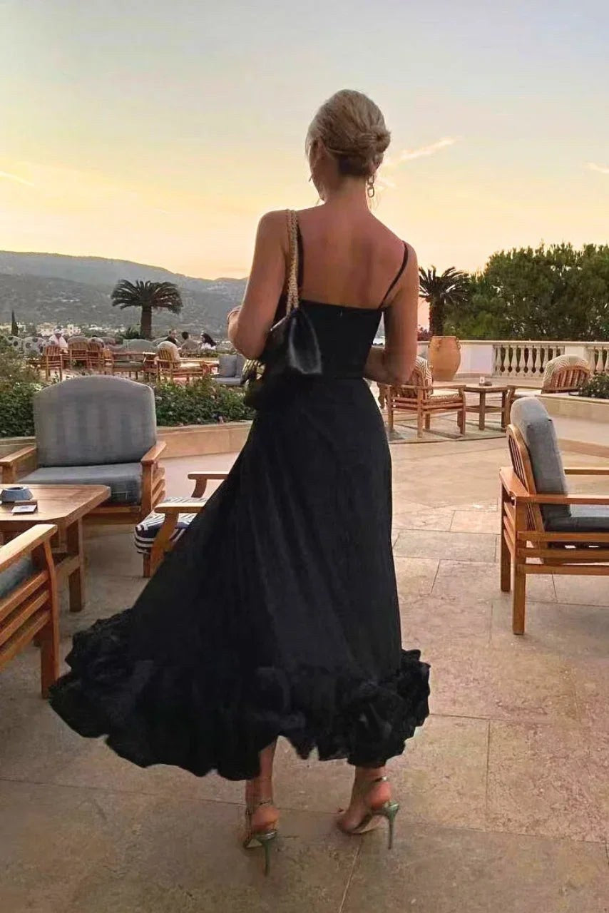 Midi Dress | Ruffles Thin Straps | Cocktail Wedding Guest-Fashion Nora
