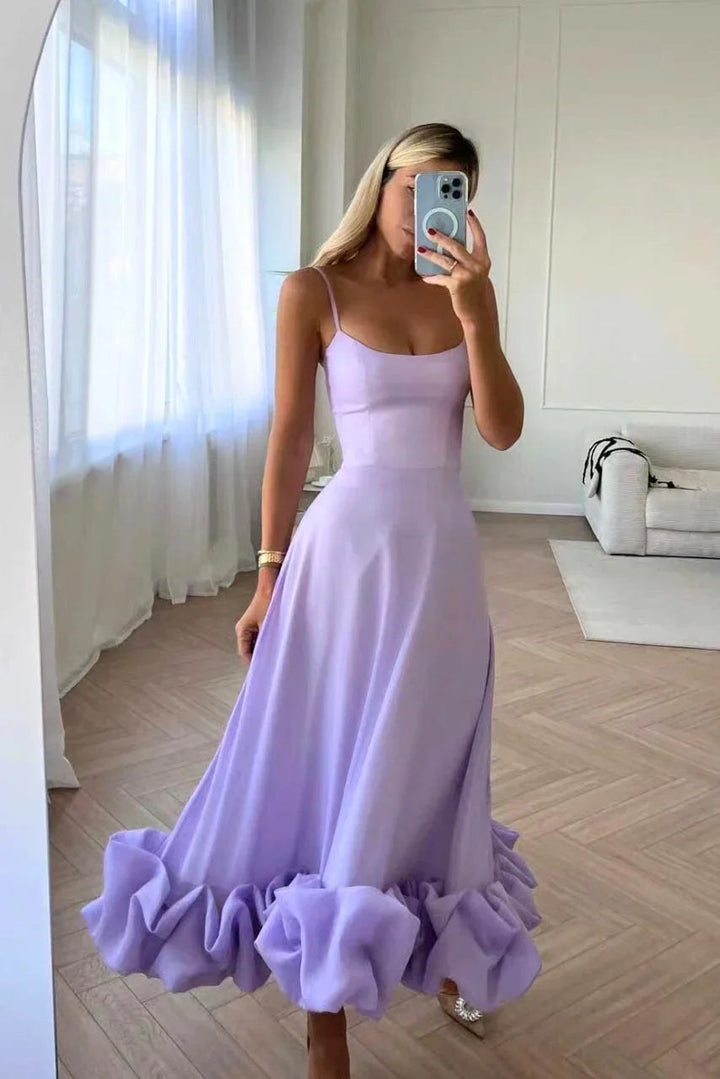Midi Dress | Ruffles Thin Straps | Cocktail Wedding Guest-Fashion Nora