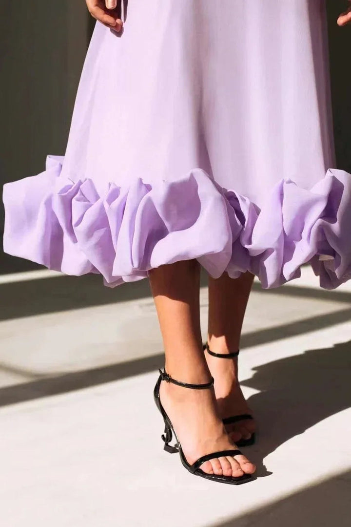 Midi Dress | Ruffles Thin Straps | Cocktail Wedding Guest-Fashion Nora